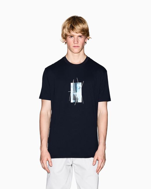ARMANI EXCHANGE Blue Regular Fit Graphic Print T-Shirt for men