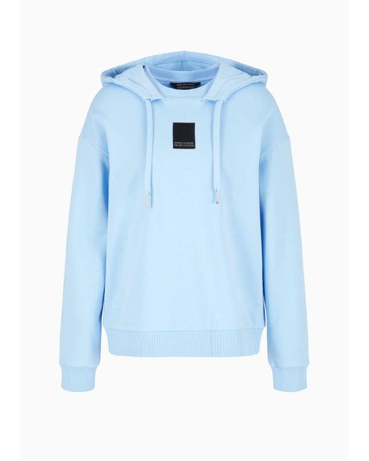 Armani Exchange Blue Cropped Sweatshirts With Hood Milano Edition