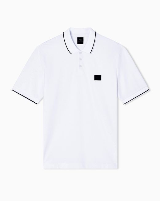 ARMANI EXCHANGE White Regular Fit Polo Shirt With Contrasting Profiles for men