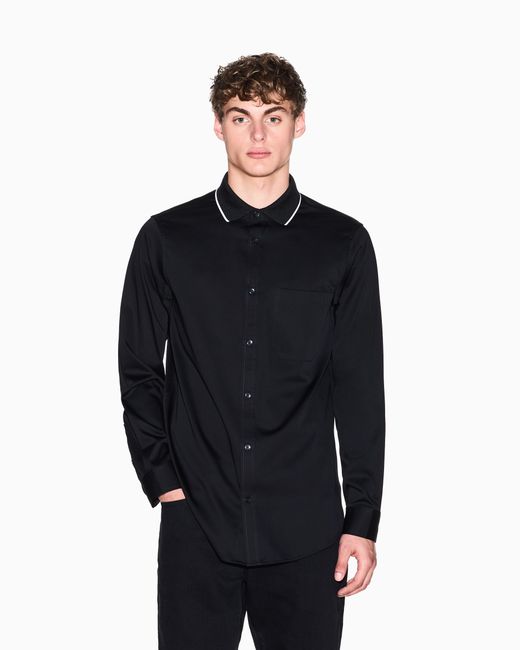ARMANI EXCHANGE Black Stretch Cotton Shirt With Contrasting Profiles for men