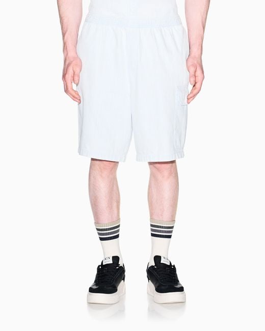 ARMANI EXCHANGE White Light Wash Denim Bermuda Shorts With A Used Effect for men