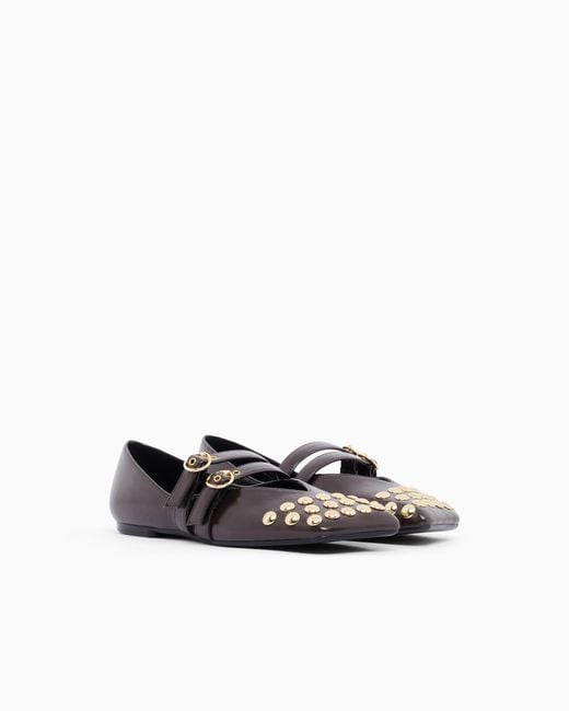 ARMANI EXCHANGE White Ballet Flat With A Smooth And Shiny Finish