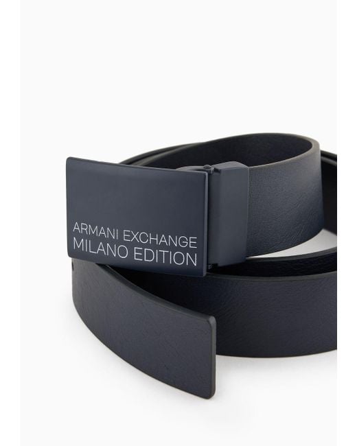 Armani Exchange Blue Leather Belt With Buckle for men