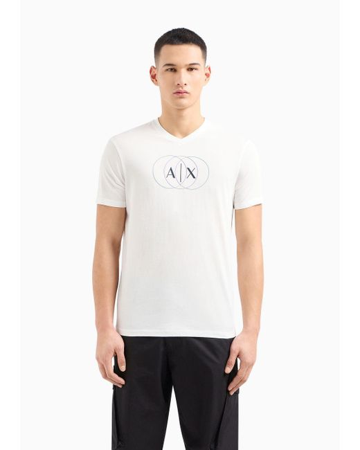 T-shirt Regular Fit In Cotone Organico Asv Con Scollo A V di Armani Exchange in White da Uomo