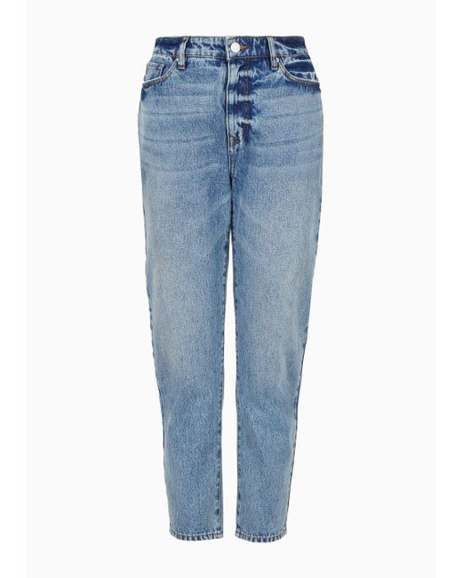 Armani Exchange Blue J16 Boyfriend Fit Cropped Washed Denim Jeans