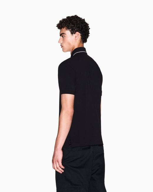 ARMANI EXCHANGE Black Slim-Fit Stretch Cotton Jersey Polo Shirt Essential for men