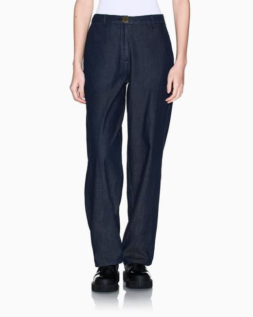 ARMANI EXCHANGE Blue Chambray Fabric Trousers