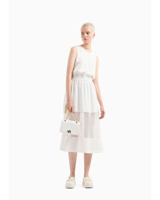 Armani Exchange White Asv Recycled Fabric Transparent Mesh Detail Long Dress