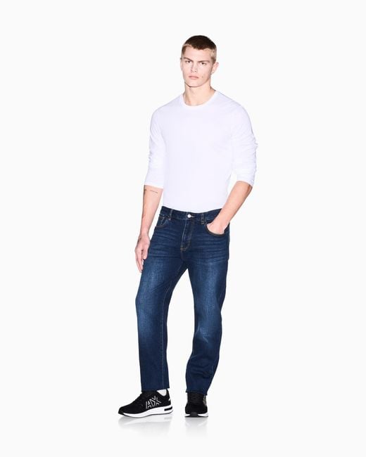 ARMANI EXCHANGE Blue Comfort Slim-Fit Cotton Denim Jeans With Fading Essential for men