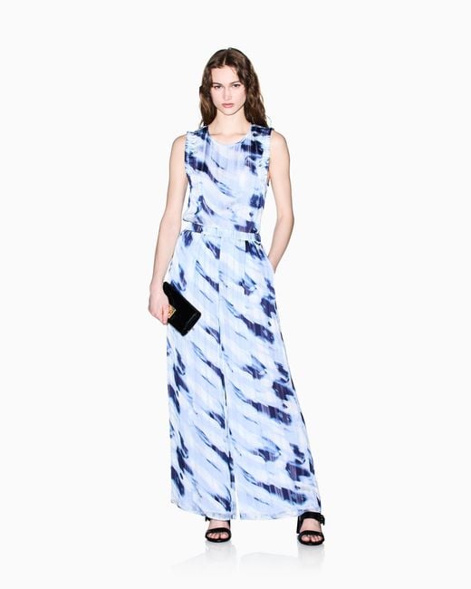 ARMANI EXCHANGE Blue Lightweight Georgette Top With Printed Stripes