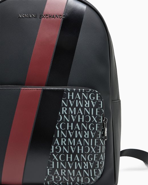 ARMANI EXCHANGE Blue Backpack With Monogram And Stripes for men