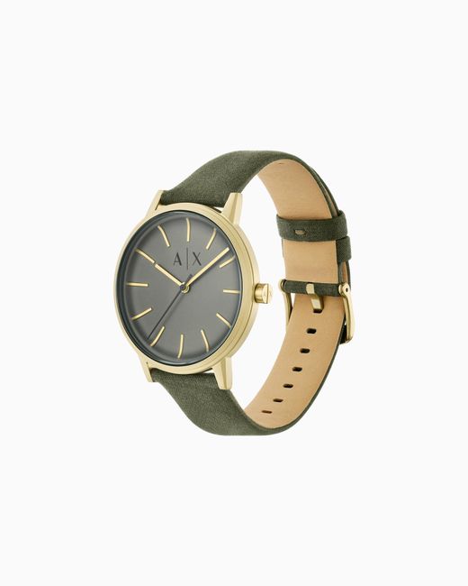 ARMANI EXCHANGE Green Three-Hand Leather Watch for men