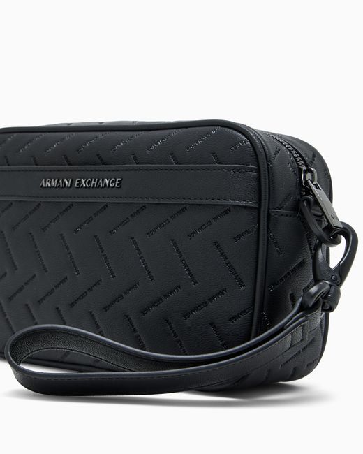 ARMANI EXCHANGE Black Textured Crossbody Bag With Wrist Strap And Zip Closure for men