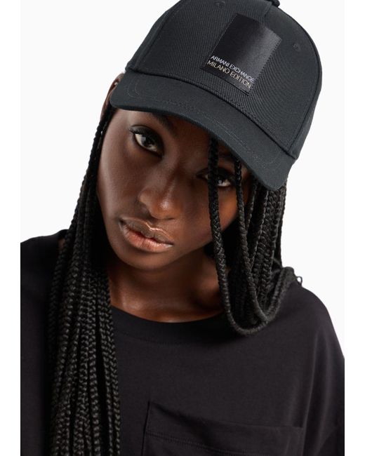 Armani Exchange Black Hat With Visor And Asv Cotton Patch