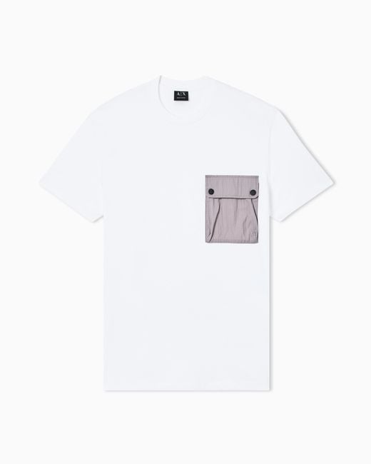 ARMANI EXCHANGE White Regular Fit T-Shirt With Patch Pocket for men
