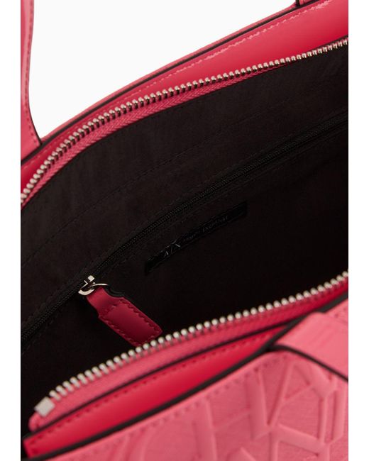 Armani Exchange Pink Shopper With Zip And All-over Embossed Logo Lettering