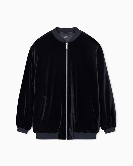 ARMANI EXCHANGE Blue Oversized Velvet Bomber Jacket