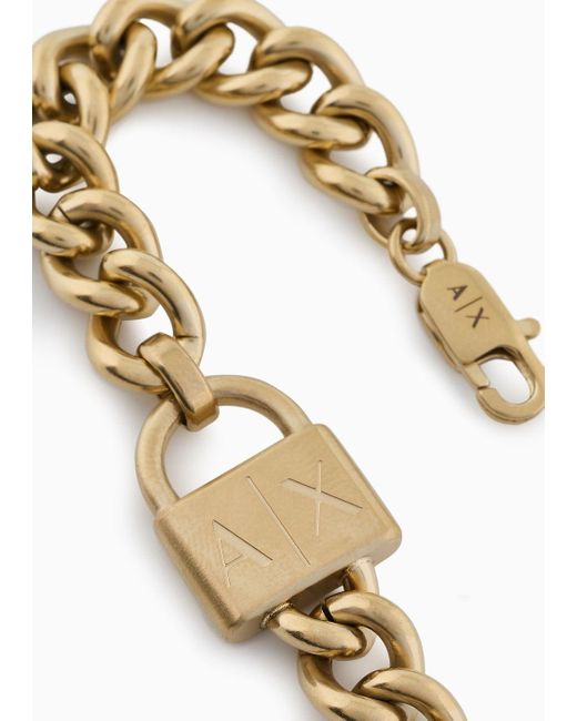 Armani Exchange Metallic Gold-tone Stainless Steel Chain Bracelet for men