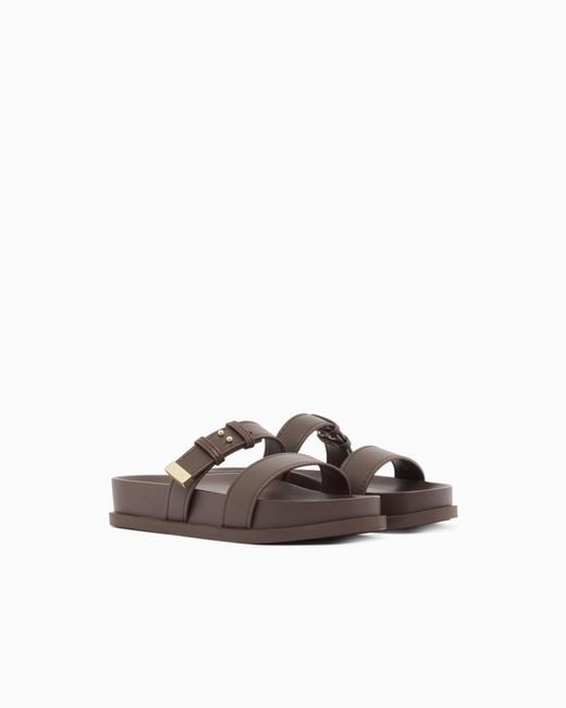 ARMANI EXCHANGE White Two-Strap Slippers With Buckle