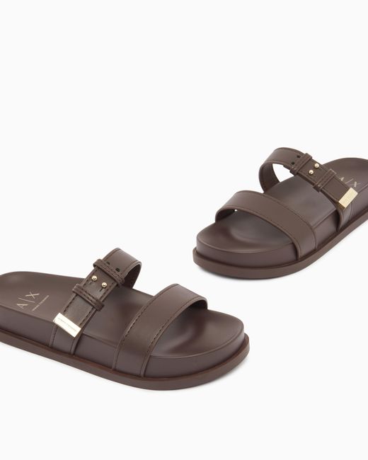 ARMANI EXCHANGE White Two-Strap Slippers With Buckle