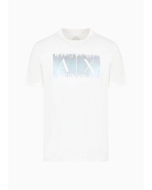 Armani Exchange White Regular Fit Cotton T-shirt With Multicolor Logo for men