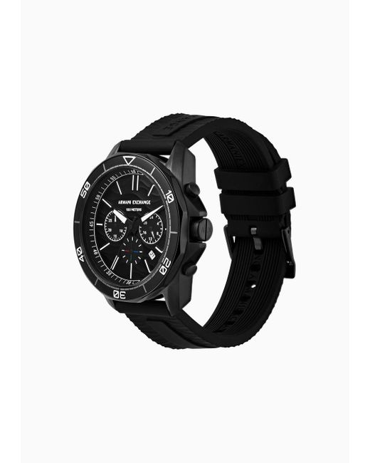 Armani Exchange Chronograph Black Silicone Watch for men