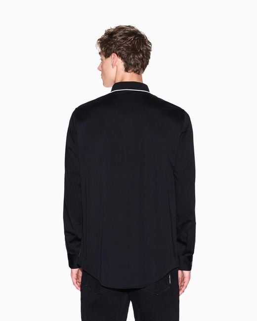 ARMANI EXCHANGE Black Stretch Cotton Shirt With Contrasting Profiles for men