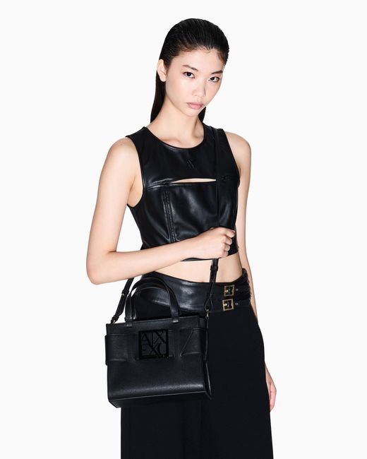 ARMANI EXCHANGE Black Shopping Bag With Monogram