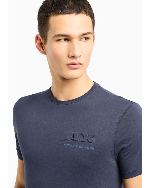 Armani Exchange Blue Regular Fit T-shirt In Cotton Jersey With Logo On The Chest for men