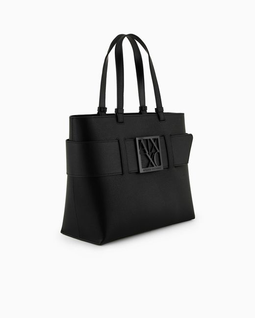 Borsa Shopper Media Con Monogram Tono Su Tono di ARMANI EXCHANGE in Black