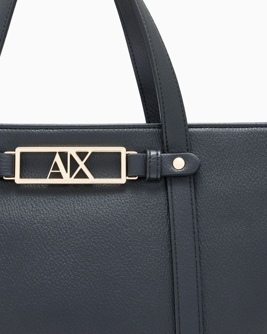 ARMANI EXCHANGE Blue Tote Bag With Dual Handles And A Metal Logo Plaque