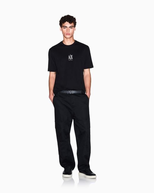 ARMANI EXCHANGE Black Regular Fit Cotton Jersey T-Shirt With A Logo Icon for men