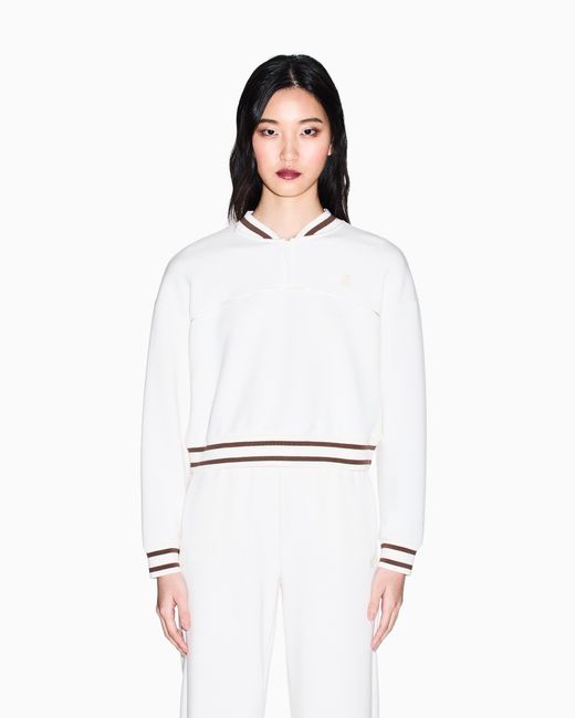 ARMANI EXCHANGE White Cropped Sweatshirt With Zip And Contrasting Profiles