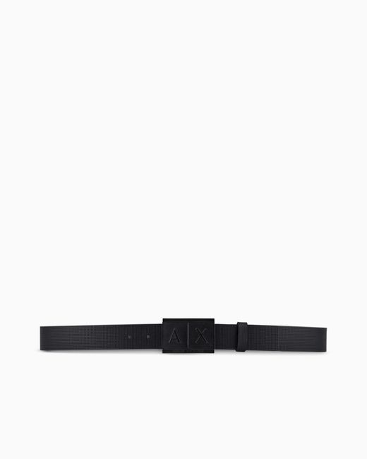 ARMANI EXCHANGE White Textured Leather Belt With An Embossed Logo Buckle for men