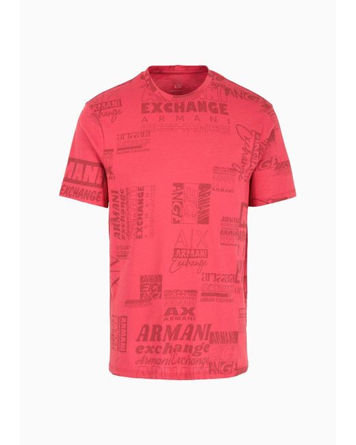 Armani Exchange Pink Regular Fit T-shirt In Asv Organic Cotton With Allover Lettering Print for men