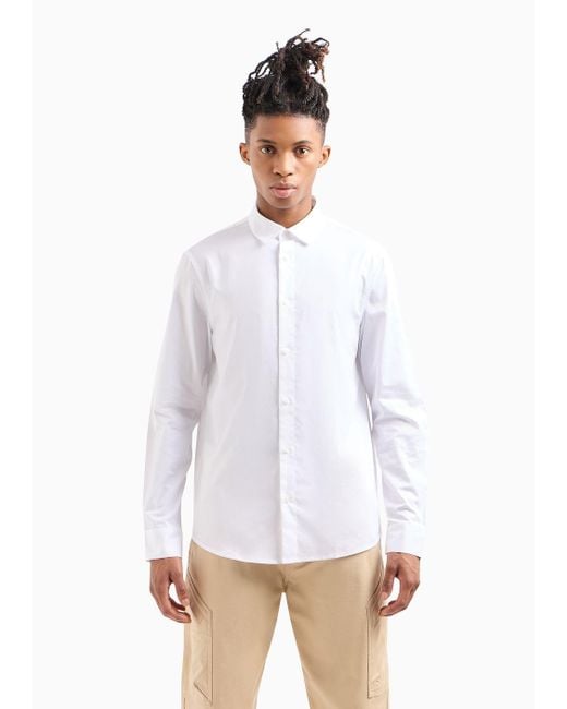Camicia Regular Fit In Puro Cotone di Armani Exchange in White da Uomo