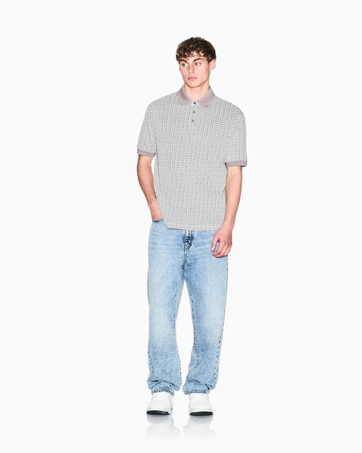 ARMANI EXCHANGE Gray Piquet Polo With Allover Logo for men