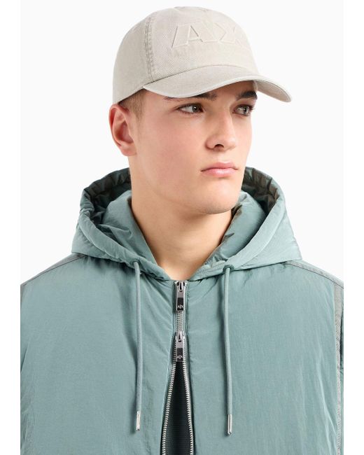 Armani Exchange Blue Crinkle Fabric Jacket With Hood for men
