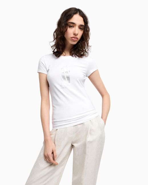Camiseta Slim Fit Con Logo Central ARMANI EXCHANGE de color White