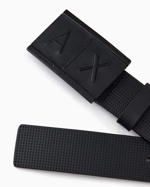 ARMANI EXCHANGE White Textured Leather Belt With An Embossed Logo Buckle for men
