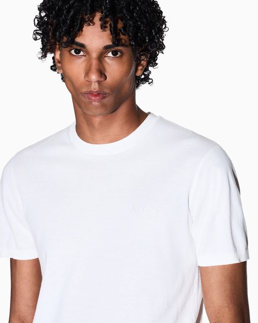 ARMANI EXCHANGE White Cotton Crew Neck T-Shirt With Embroidered Logo Essential for men