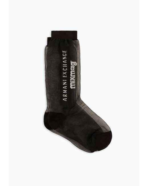 Armani Exchange Black Tulle Socks With Logo