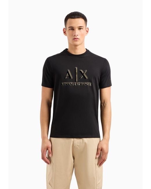 Armani Exchange Black Regular Fit T-shirt In Mercerized Cotton With Flocked Logo for men