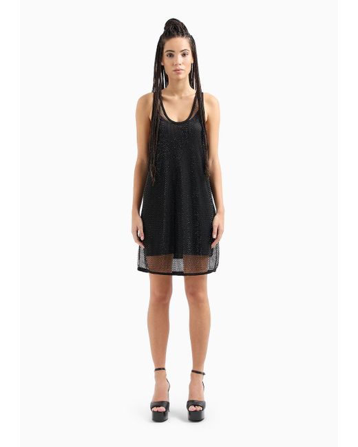 Armani Exchange Black Mesh Transparent Fabric Rhinestones Dress