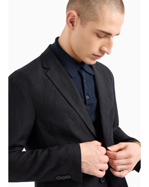 Armani Exchange Black Single-breasted Linen Twill Jacket for men