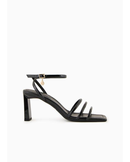 Armani Exchange White Heeled Sandals With Thin Straps