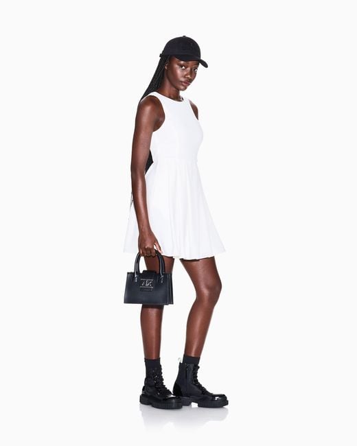 ARMANI EXCHANGE White Short Light Crepe Dress With Asymmetric Draping