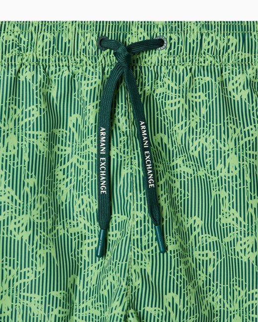 ARMANI EXCHANGE Green All-Over Graphic Print Swimsuit for men