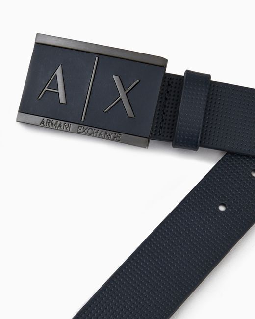 ARMANI EXCHANGE Blue Textured Leather Belt With An Embossed Logo Buckle for men