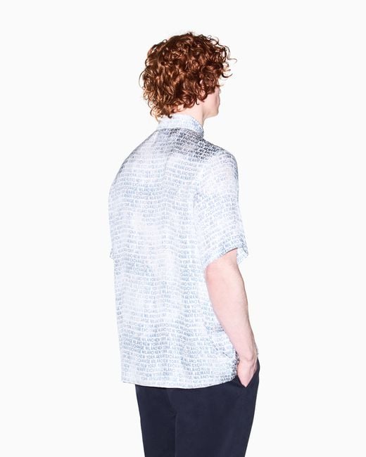 ARMANI EXCHANGE Blue Viscose Twill Shirt for men